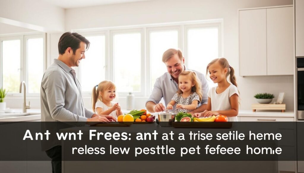 Happy family enjoying time in a clean, ant-free kitchen Happy family enjoying time in a clean, ant-free kitchen
